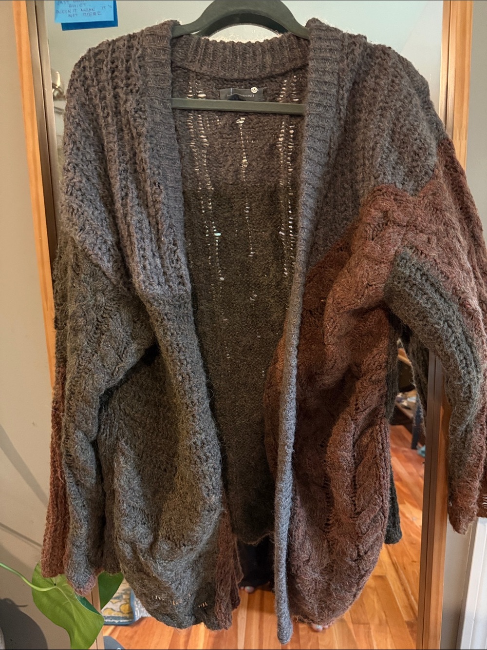 Anthropologie Chunky Knit Open-Front Cardigan in Gray & Brown